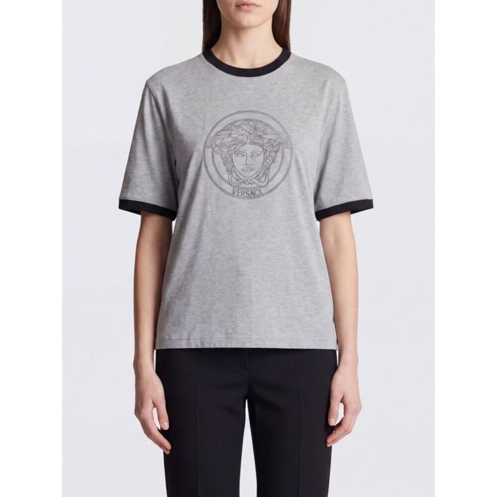 Versace Women Versace Medusa Logo Print Cotton Crew-Neck T-Shirt